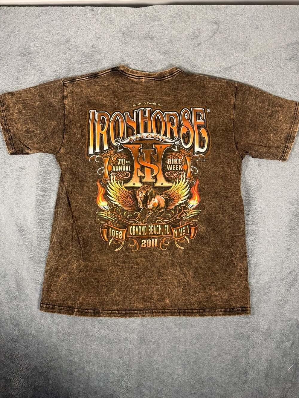 Anvil Iron Horse Saloon Size L Brown Acid Wash Pocket T-Shirt